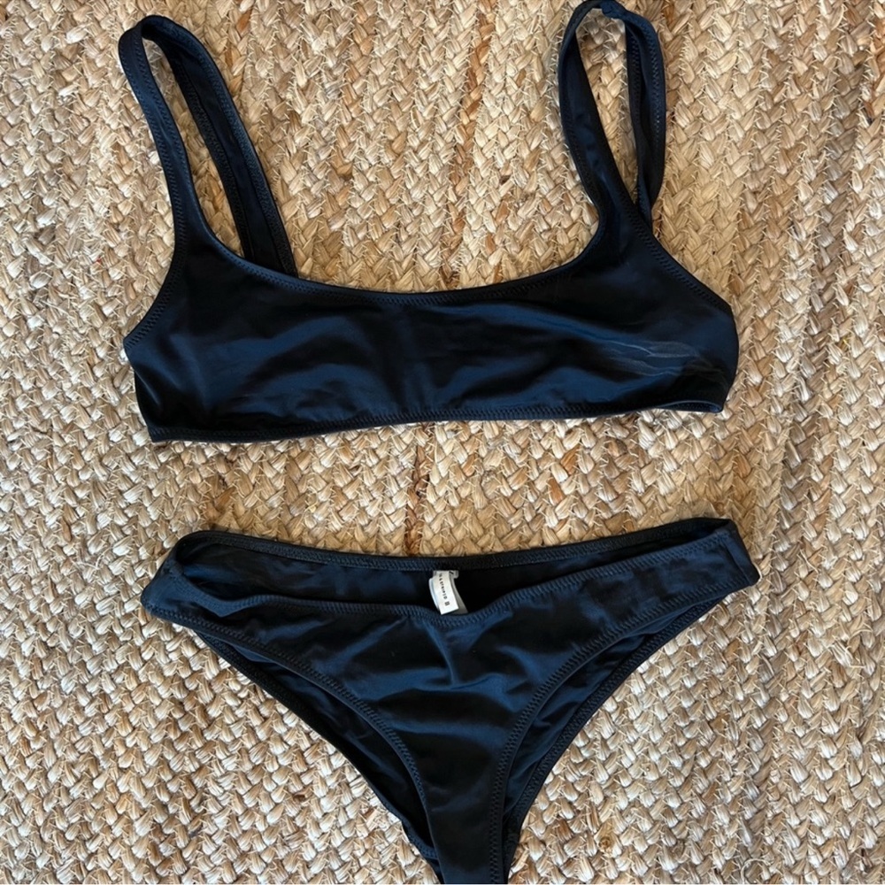 Solid and Striped black bikini top